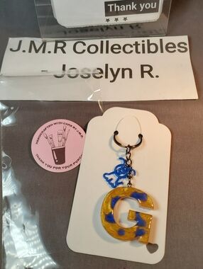 Stunning Gold & Royal Blue Handmade Resin "G" Initial Keychain